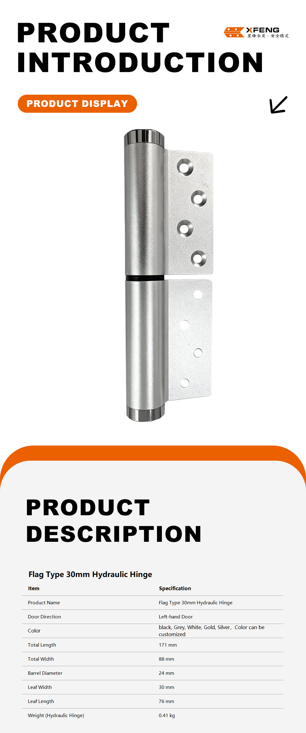 3-Flag Type 30mm Hydraulic Hinge x