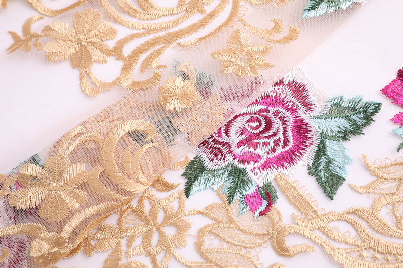 Rose Flower Embroidery Fabric