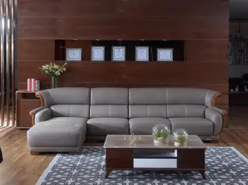 Grey Leather Sofa with Chaise