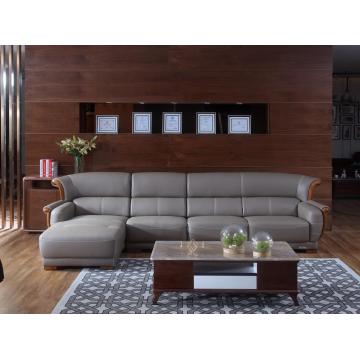 Grey Leather Sofa with Chaise