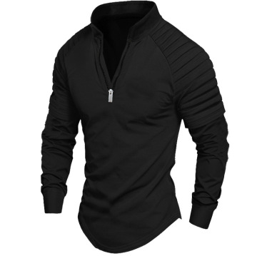 Spring and Autumn European and American Men's Casual Zipper Long Sleeve Polo Shirt