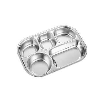 Adult Oval Compartment Lunch Tray with 5 Grids, Steel Dinner Plates, Wedding Service Set with Cover