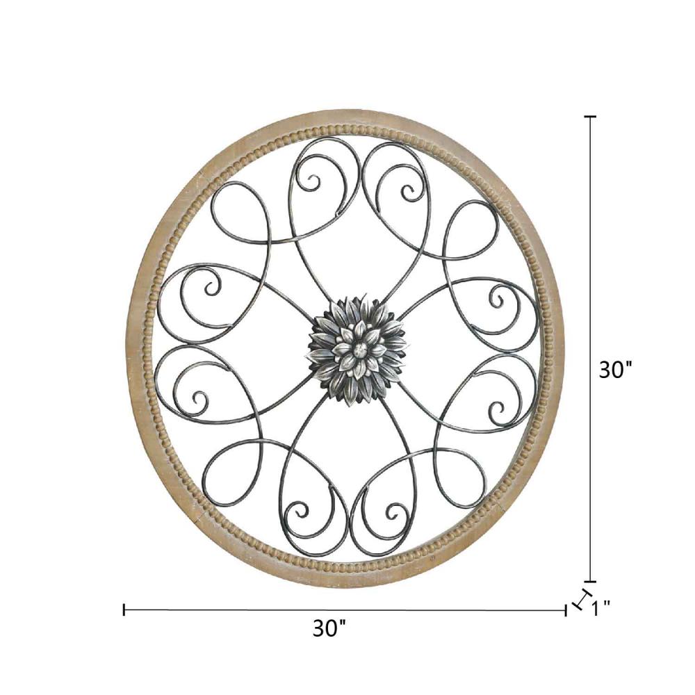 Arte de pared de madera y metal redonda