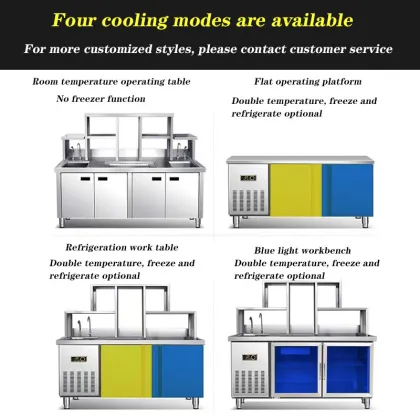 Commercial Milk Tea Shop Equipment: Full Set of Milk Tea Operation Table with Machine, Refrigerator, and Ice Maker