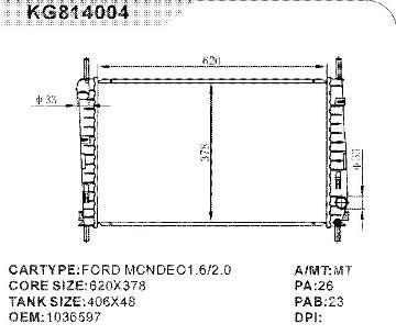 auto radiator car for FORD MCNDEO1.6/2.0     OEM:1036597