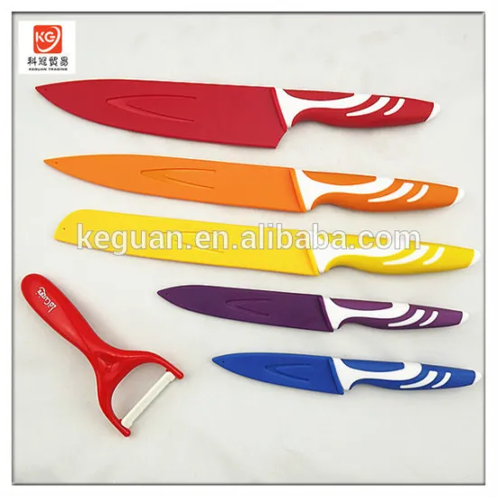 KS-141 6pcs power coating stainless steel kitchen knife set with ceramic peeler