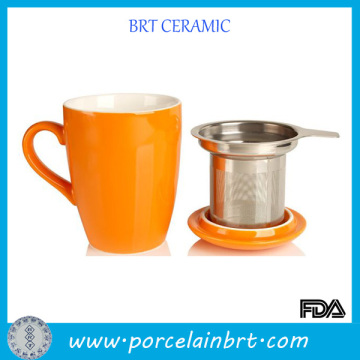 Hot Orange Tea Mug with Stainless Infuser Inside