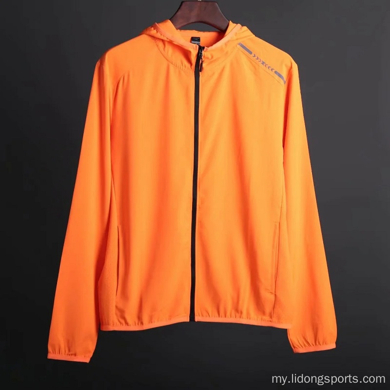 ပါးလွှာသော zip zip polyester အမျိုးသားများအားကစား windbreaker ဂျာကင်အင်္ကျီ