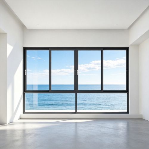 Ventana corrediza de aluminio con doble acristalamiento y pantalla
