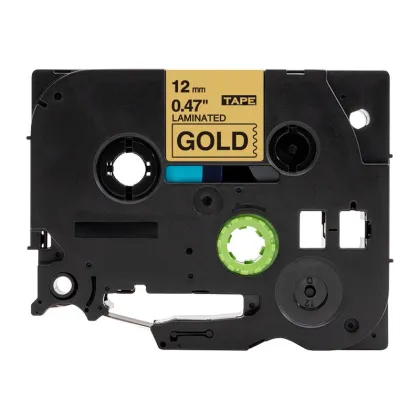 12mm Black on Gold Label Ribbons for Brother P-touch Label Printer - Compatible with TZe-831