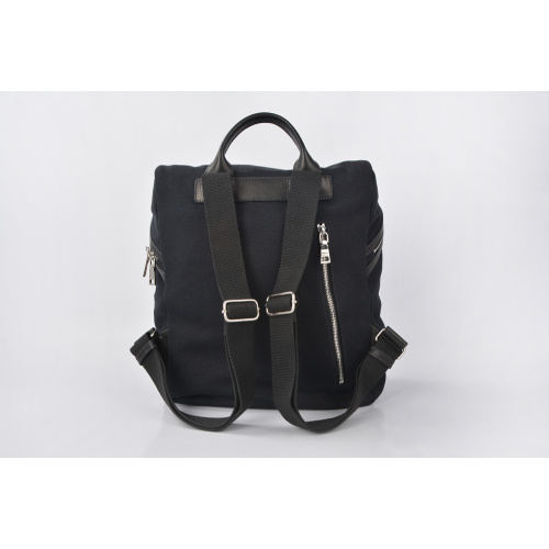 Unisex Black Casual Durable Leather Canvas Backpack