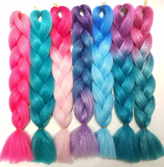 24 Inch Biling Color Jumbo Braiding Hair  Wholesale  With Hair Tinsel Synthetic Glitter Mixed Jumbo Braids  For Box Twist Braids