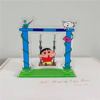 Customizable Wholesale Display Stands: Acrylic Clear Desk Decor, Photo Printed Cartoon Anime Characters (Crayon Shin-chan) Swing Stands