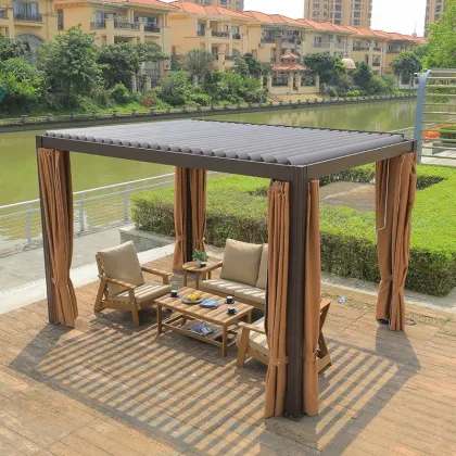 Waterproof Aluminum Gazebo with Louvres and Remote Control Pergola for Patio and Garden