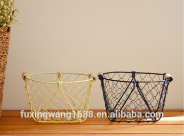 Hand Woven Modern Iron Wire Net Fruit Storage Basket Multifuction Iron Craft Home Decoration Gift
