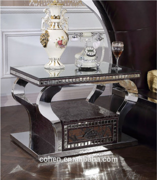 B108-3 rectangle stylish Stainless steel pu corner table with stone marble top