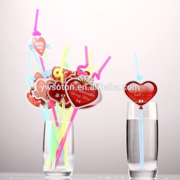 Party Series Disposable Drinking Paper Straws Set With Attachable Tag Love Card
