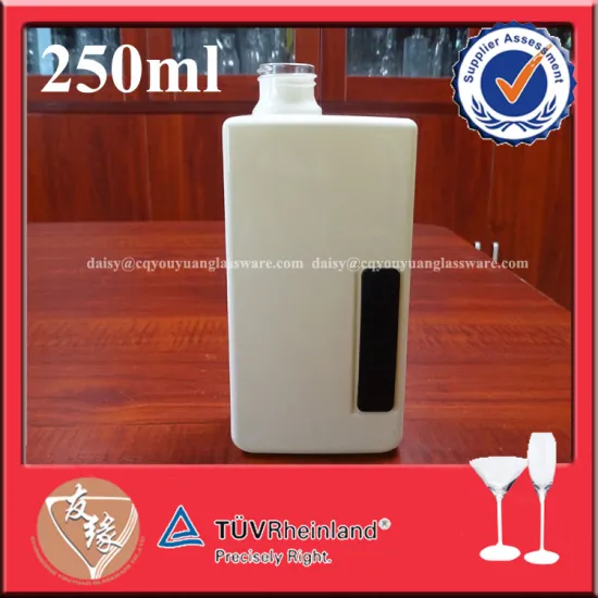 Beige painted rectangular 250 ml vodka bottle with screw cap
