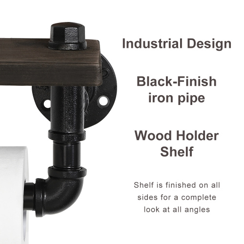 Wall Mounted Paper Holder with Wood Shelf Storage