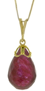 14k Gold Pendant Necklace with Genuine Briolette , Ruby Necklace,Birthstone Jewelry