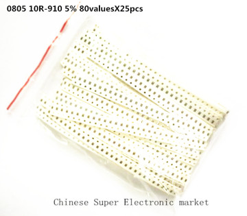 0805 SMD Resistors 10R-910 5% ,80valuesX25pcs=2000pcs, 0805 SMD Resistors Assorted Kit, Sample bag