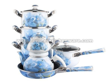 13PCS Enamel Casserole Set With Full Flower Decal