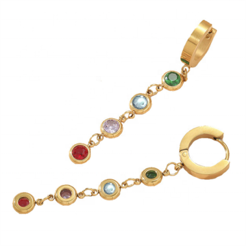 Yiwu Aceon Stainless Steel Flat Surface Hinge Hoop Dangle Drop Earrings with Multi-Color Birthstone Charms