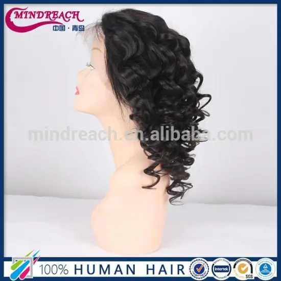 Hot selling wholesale natural color human hair full lace wig short curly wig for black women