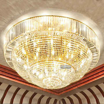 Modern Round Golden Large Flush Mount Hotel Crystal Chandelier