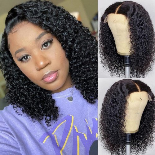 12a Wholesale Pre Plucked Deep Wave Bob Lace Wigs Transparent Deep Curly Short Bob Lace Front Wig with Closure