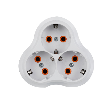 3 Port Splitter with Grounding, 16A 250V, IP20 White Plug Socket