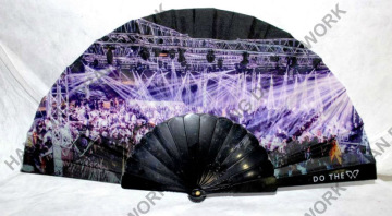 23cm plastic folding fan with fabric for promotion