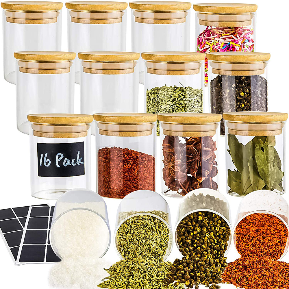 Spicejars di vetro con coperchi di bambù Dry Food Bantelle