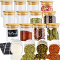 Glazen spicejars met bamboe -deksels droge voedselbussen droog