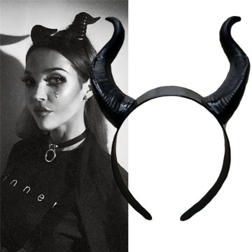 Top Cheap Maleficent Witch Horns Headwear Headgear Party Black Queen Adult Women Halloween Party Costume Props