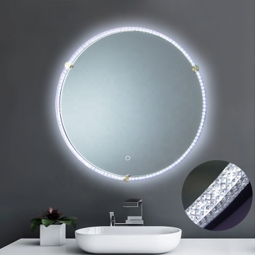 Έξυπνη οθόνη αφής Dimmable LED καθρέφτη μπάνιου με διαμαντένιο ακρυλικό πλαίσιο