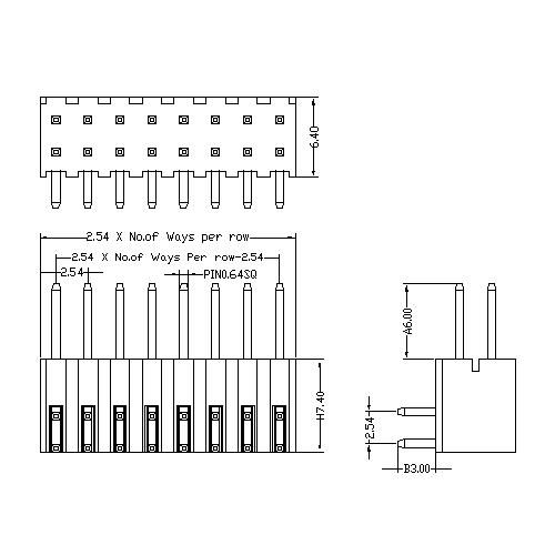 2.54 mm Pin Header Dual Row Angle Type H7.4 PHER06-XXD