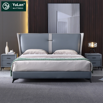 Wholesale Modern Bedroom Genuine Leather King Size Beds in Italian Style