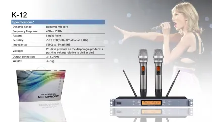 K-12 Professional Karaoke Microphone - Dual Channel Wireless Handheld Microphone for Singing and Stages