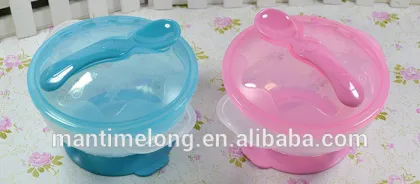 Sucker bowl skid Baby Binaural Bowl with cover and spoon baby plastic bowl