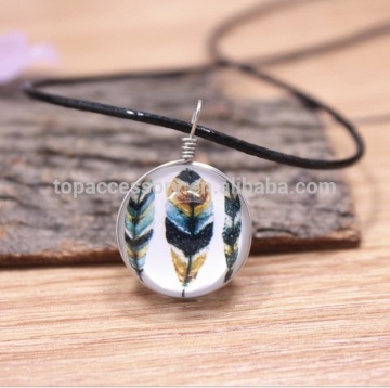 TNC61128-35 Hot sale Cartoon Feather Jewelry Crystal Glass Ball Long Strip Leather Chain Pendant Necklaces