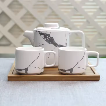 Ceramic Tea Set with Bamboo Tray, Custom Logo, and Gift Box