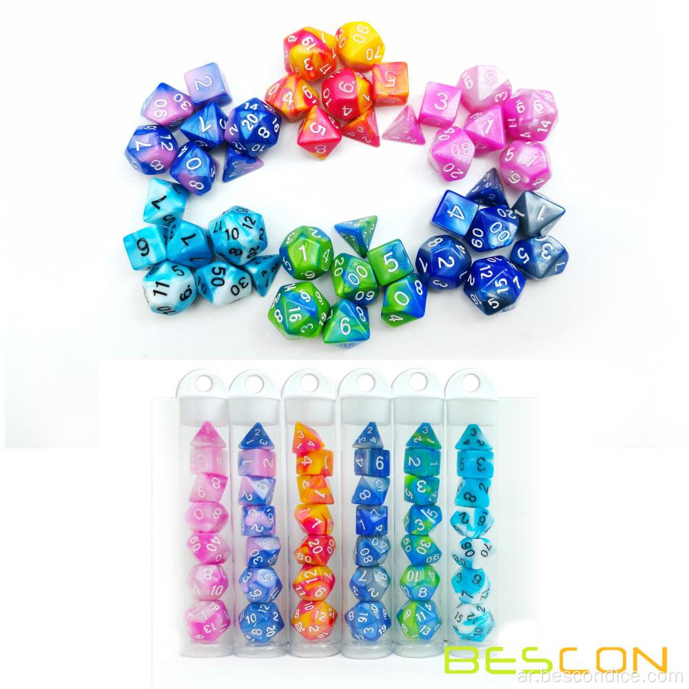 bescon mini gemini two two polyhedral rpg dice set 10mm ، mini rpg set d4-d20 في عبوة الأنبوب ، ملونة متنوعة من 42 ٪