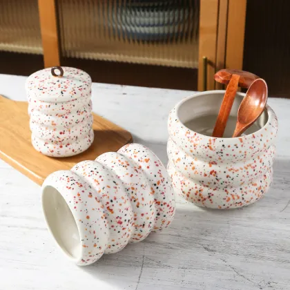 Color Splash Ink White Kitchenware Storage Jar Set with Lid
