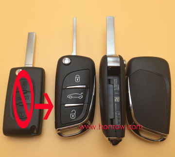 PSA key Citroen and Peugeot 3 button modified flip remote key blank with VA2 Blade With battery place citroen c3 key shell