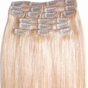 Human Hair Clip Extensions, #60 Platinum Blonde Color