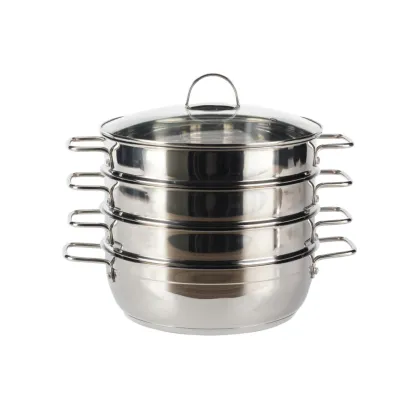 Stainless Steel Three Trays Steamer Pot For Cooking