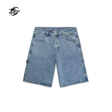 Wholesale Customized Men's Zipper Fly Loose Fit 100% Cotton Denim Pants, Baggy Jorts, Skate Jeans Shorts