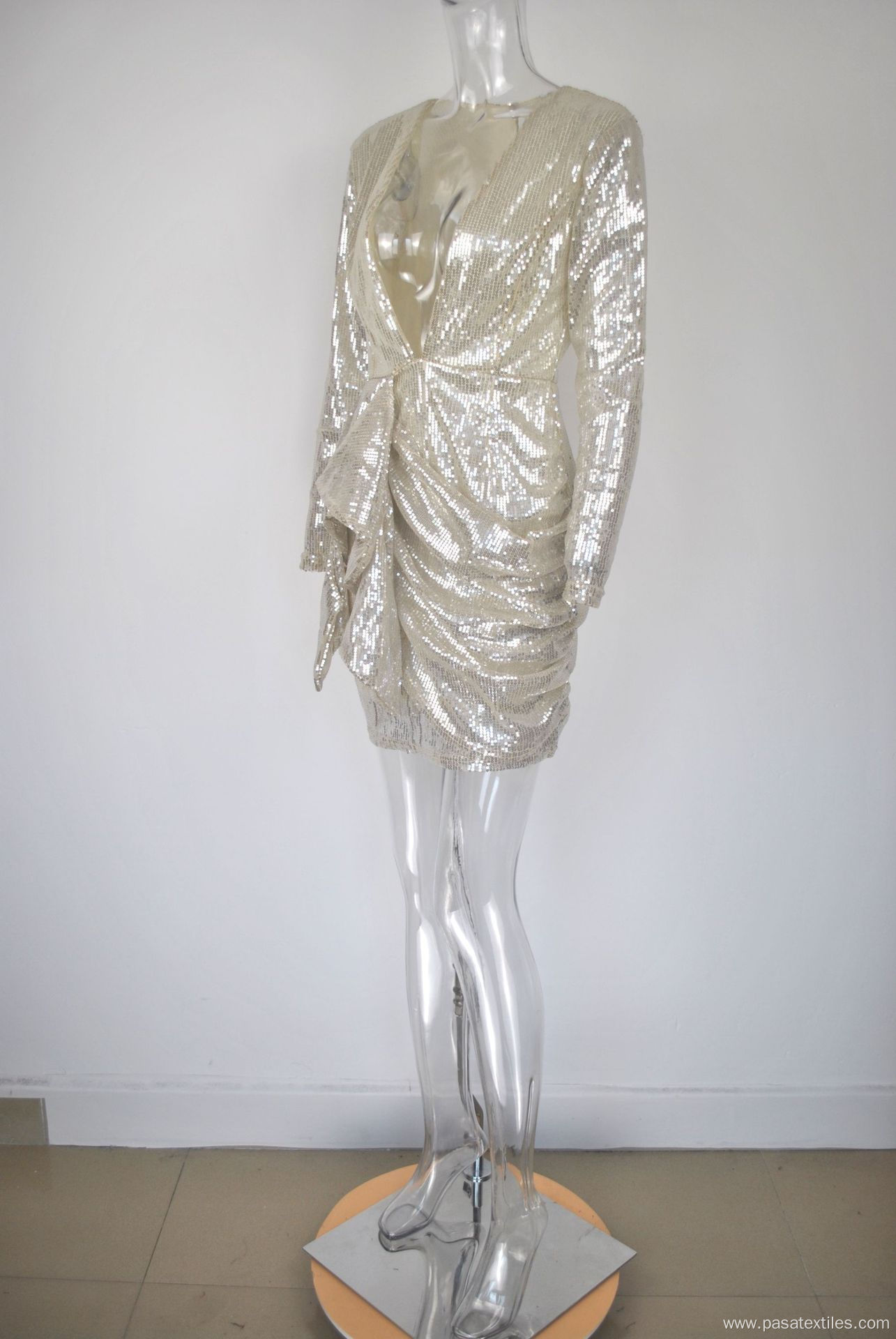 Sliver Sequin White Knitted lining Evening Dress