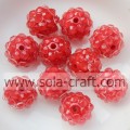 Perles de boule de strass de cristal de résine rouge clair de 10 * 12MM en gros dans la mode